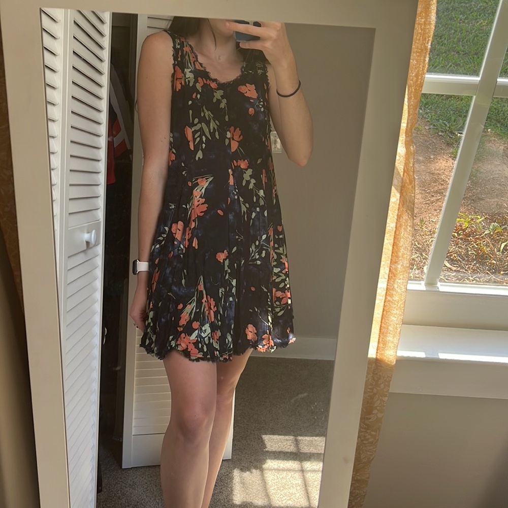Dark blue floral summer dress or coverup
